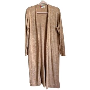 FREE PEOPLE BEACH Cream Open Front Bohemian Cozy Long Lined Cardigan Size Small